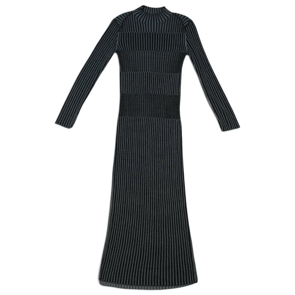 COS XS Striped Ribbed Knit Midi Dress Mock Neck Blue Gray Side Slit